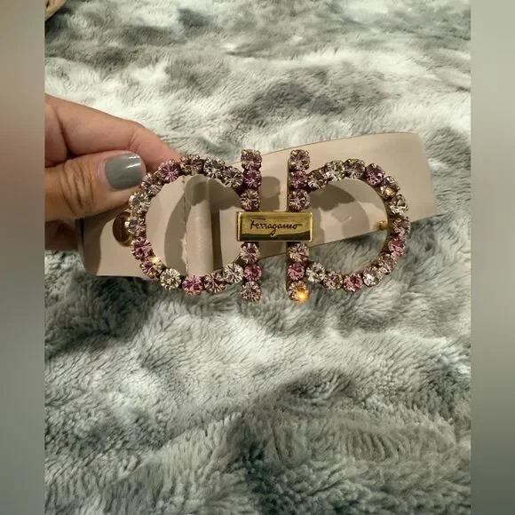 Salvatore Ferragamo Crystal Gancini Leather Belt Beige Size 70 Luxury - Picture 4 of 6